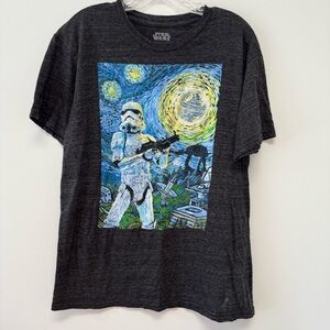 Star Wars T-Shirt Men's L Gray Stormtrooper Starry Night Crew Neck Short Sleeve‎